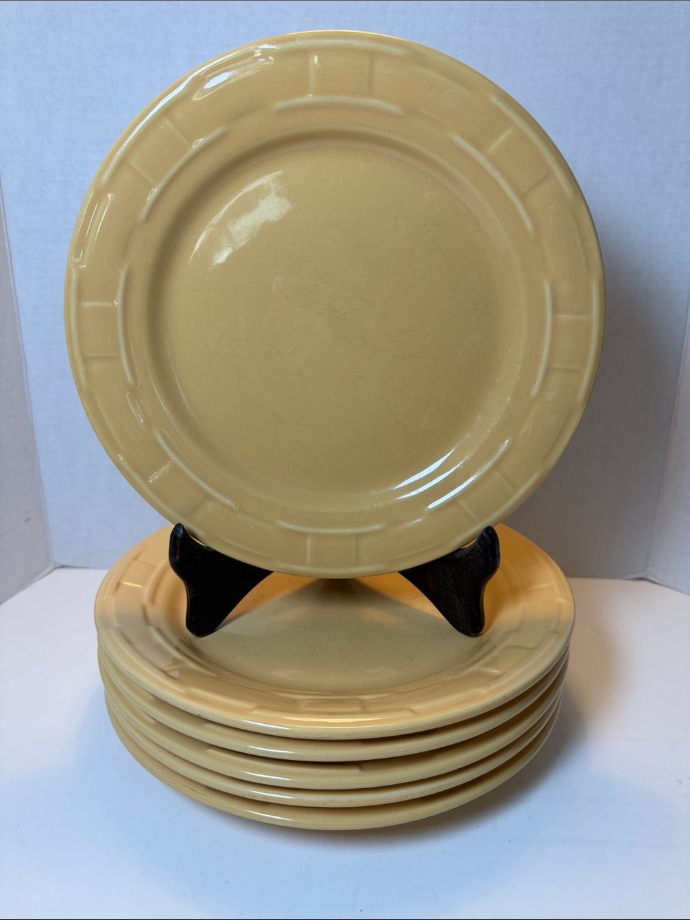 Set of 6 Longaberger Pottery Woven Traditions Butternut Dinner Plates